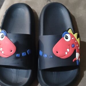 Kids Dinosaur Slide Sandals - Black and Red